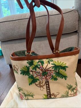Isabelle Fiore Embellished Palm Tree Canvas Tote Bag - Leather Trim